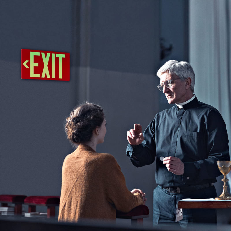 [Australia - AusPower] - Photoluminescent Exit Sign Aluminum - Adhesive Backing Glow In The Dark - Removable Arrows Included - 12x7 Inches - Non Electrical Red Exit Light For 50 Feet Visibility (2 Pack) 2 Pack 