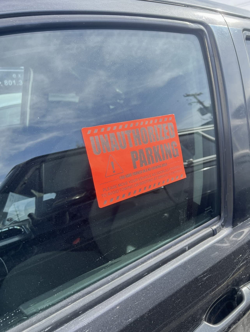 InStockLabels.com Unauthorized Parking Violation Stickers – Bright Orange Warning Stickers for Towing & Improper Parking - Strong Adhesive & Hard to Remove - 100 Warning Labels