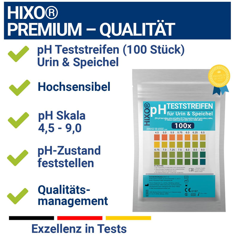 [Australia - AusPower] - HIXO 100 x pH Test Strips for Urine & Saliva - Measure pH 4.5-9.0 - pH Paper for Diet & Health - Acid Base Balance Determination 