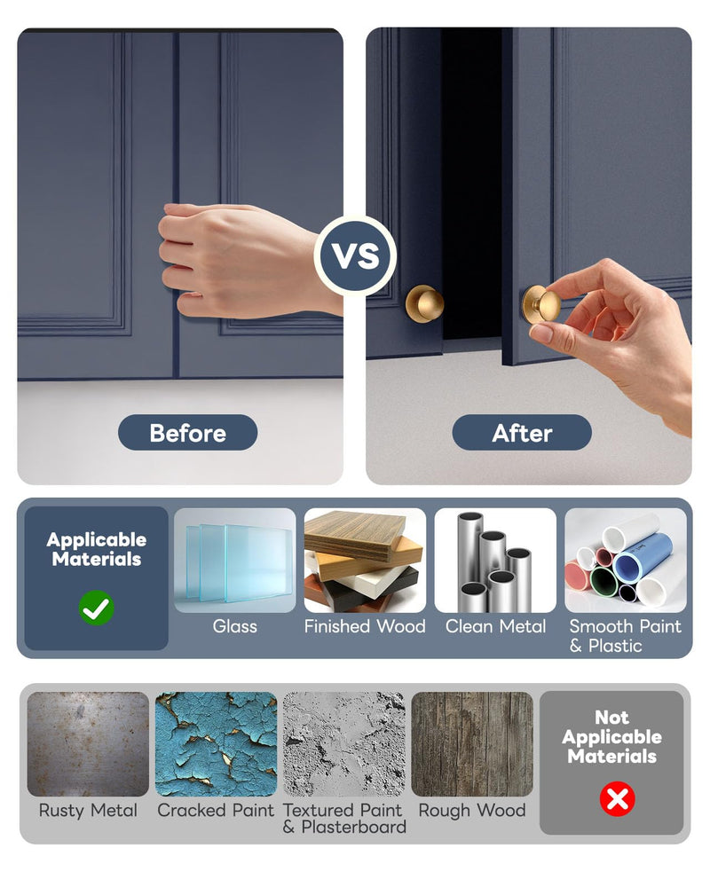 20 Pack Self Adhesive Cabinet Knobs, No Drilling Self Stick Drawer Knob, Stick-on Kitchen Cabinet Stainless Steel Handle Pull for Window, Wardrobe, Dresser, Cupboard, Closet (20, Antique Gold) 20