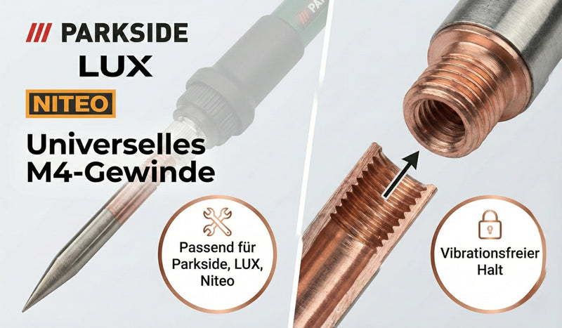 Soldering Tip Set, 3-Piece – M4 Screw Thread – 99.99% Pure Copper – Tin-plated with SAC305 Silver Alloy – Compatible with Parkside, LUX, Niteo, ZD – Shockproof & Durable (Kit 1)