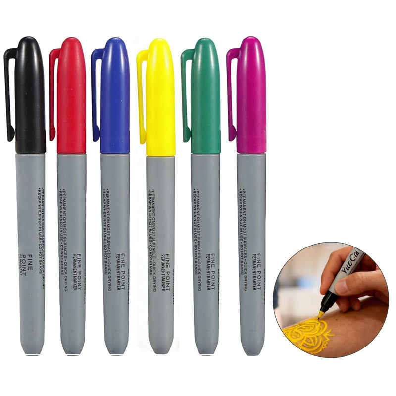 Set of 6 Tattoo Skin Marker Pens Set, Surgical Skin Marker for Tattoo Preliminary Drawings, Temporary Skin Drawing Pens with Fine Tip for Precise Contours and Makeup Designs