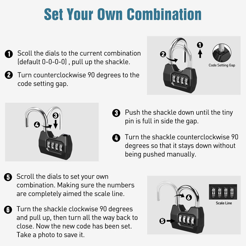 [Australia - AusPower] - 1 Pack disecu 4-Digit Combination Lock, Waterproof Outdoor Padlock for School Gym Locker, Fence, Gate, Shed, Storage Unit (Black) 1 Pack Black 