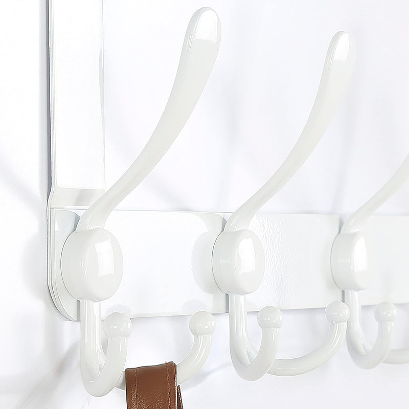 [Australia - AusPower] - SKOLOO Over The Door Hook - for Doors up to 1-3/4'' Thickness, Metal Door Hanger with 5 Triple Hooks, Over The Door Hanger for Coats, Hats,Towels, White 1 Pack 
