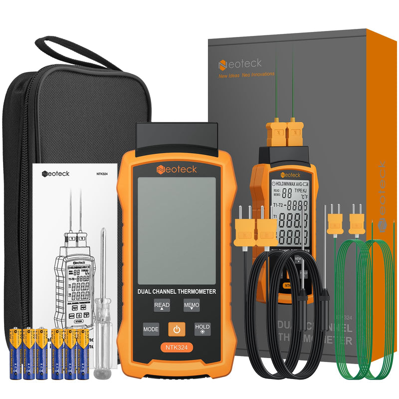 [Australia - AusPower] - Neoteck Digital Thermocouple Thermometer -50~700℃High-Precision Dual Channels with 4 K-Type Thermocouples Data Storage and Retrieval Widely Used in HVAC, Automobile,Electrical Maintenance etc. 