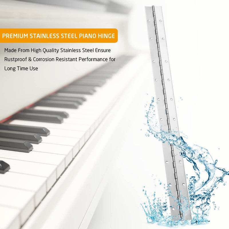 [Australia - AusPower] - 2 Piece 2" x 20" Stainless Steel Piano Hinge, 0.060" / 1/16" Thick Heavy Duty With Holes, Silver Continuous Hinges for Wood Furniture Mailbox Tool/Storage Boxes Cabinets Door 20 Inch 