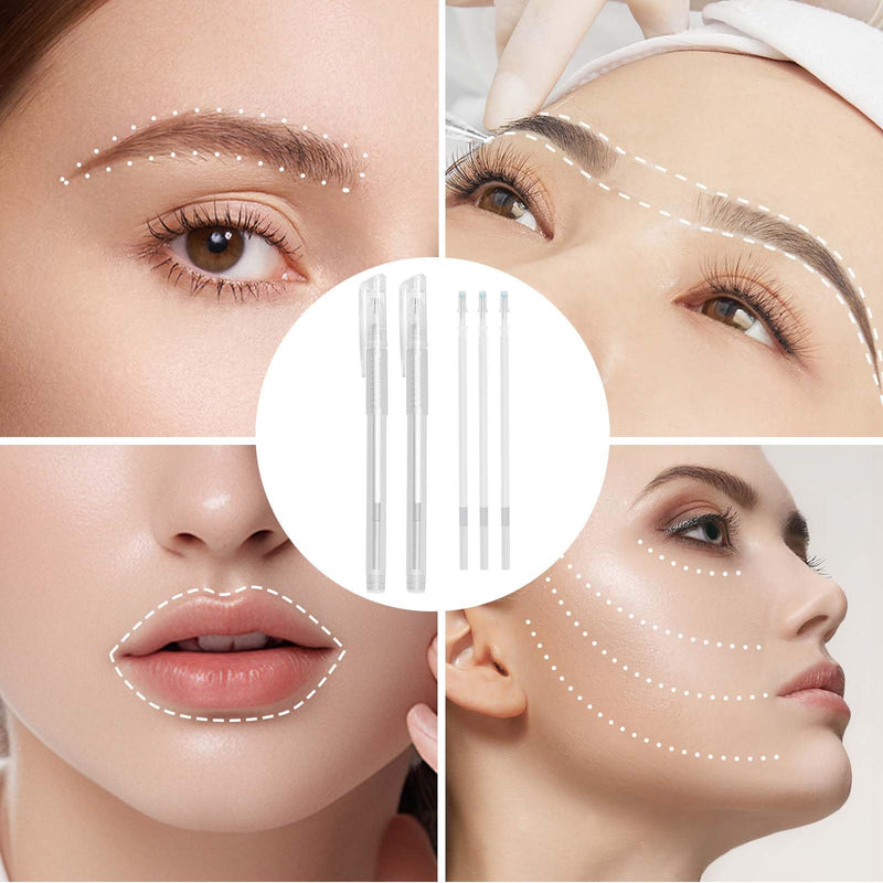 [Australia - AusPower] - Pack of 2 Skin Markers, Surgical Skin Marker, Permanent Make Up Pen, Tattoo Piercing Positioning Pen, Eyebrow Pen, with 3 Refills, for Eyebrows, Lips, Body Art (White) White 