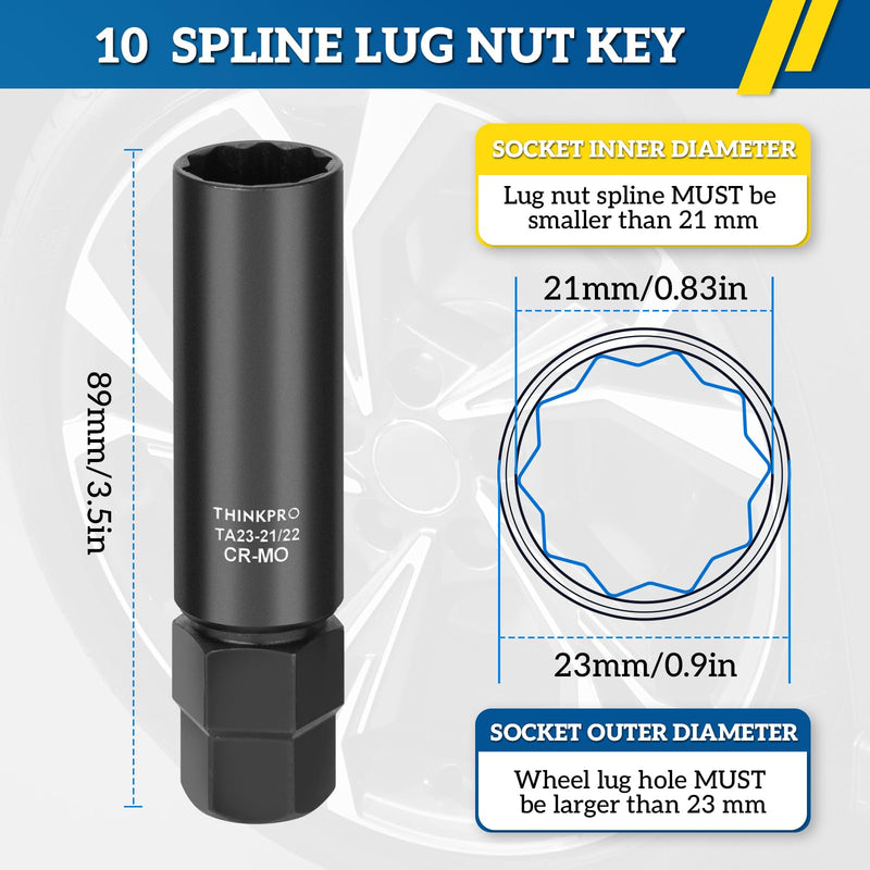 [Australia - AusPower] - 10 Spline Lug Nut Key Replacement for TA23-21/22, Compatible with Bimecc 10-Spline Lug Nuts and Lug Bolts,10 Point Spline Lug Nut Key,Passenger 21MM and 22MM Hex Drive, CR-MO 