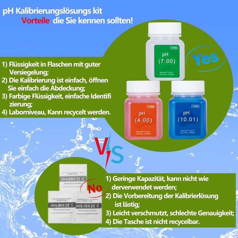 [Australia - AusPower] - YINMIK pH Meter Calibration Solution Kit (4.00, 7.00 and 10.01) with pH Protection Solution Set, 3 Bottles 50 ml pH Calibration Buffer Solution and 2 Bottles 10 ml KCL pH Probe Solution for pH Meter 50 mL 4.00 7.00 10.01 pH calibration solution 