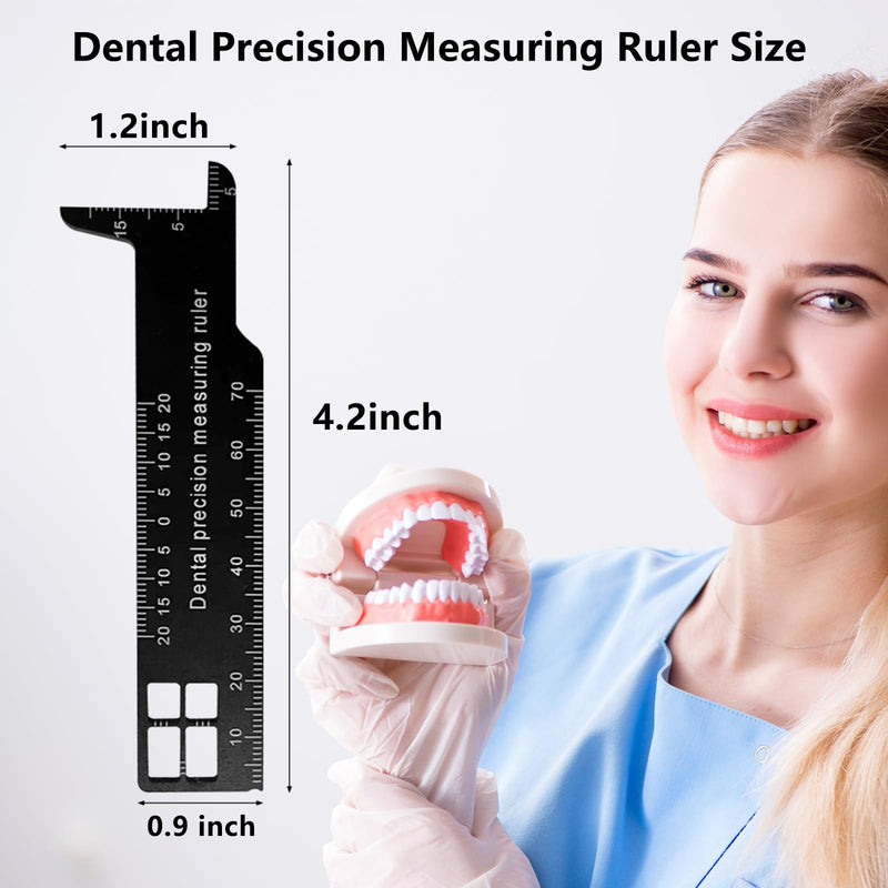[Australia - AusPower] - Professional Dental Precision Measuring Ruler, Black Stainless Steel Endodontic Scale Tool Instrument, Small Handheld Metric Scaling Measurements for Accurate Dental Assessment Care 