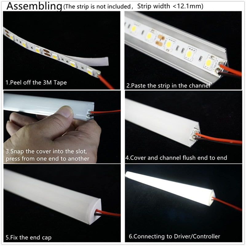 THMOOTHER 5-Pack 3.3FT 1Meter V Shape LED Strip Aluminum Channel Diffuser System, Extruded Alu Track Milky Cover with Corner Connector and Mounting Kit,Easy Cut and Installed Curved Lens Profile