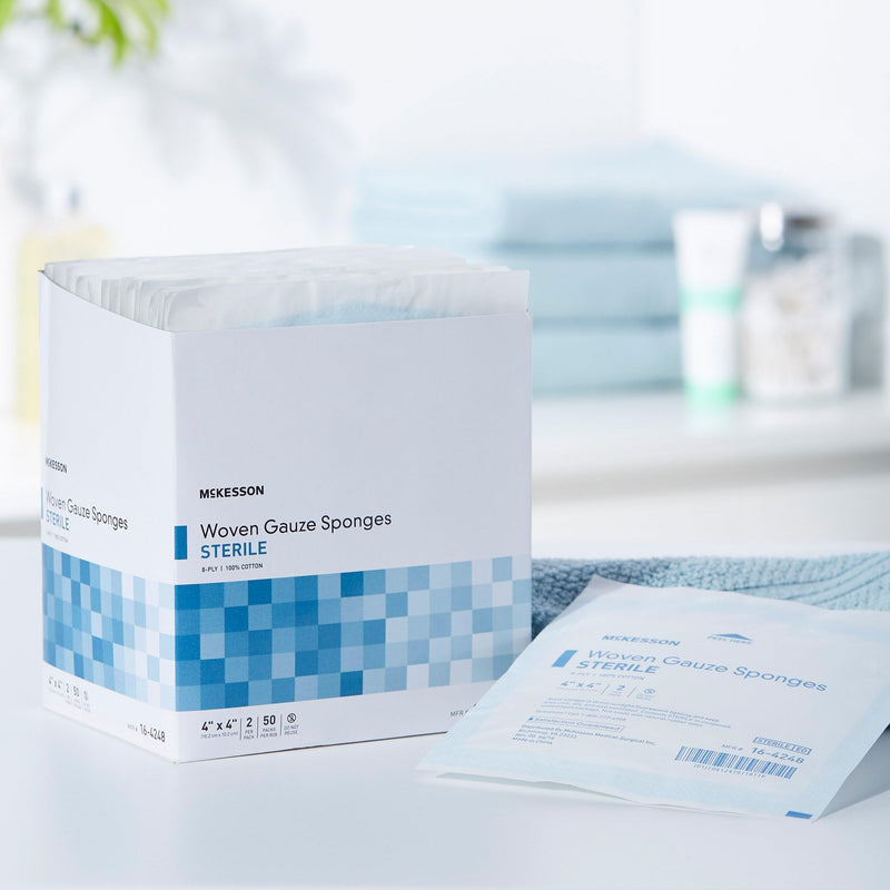 [Australia - AusPower] - McKesson Woven Gauze Sponges, Sterile, 8-Ply, 100% Cotton, 4 in x 4 in, 2 per Pack, 50 Packs, 100 Total 