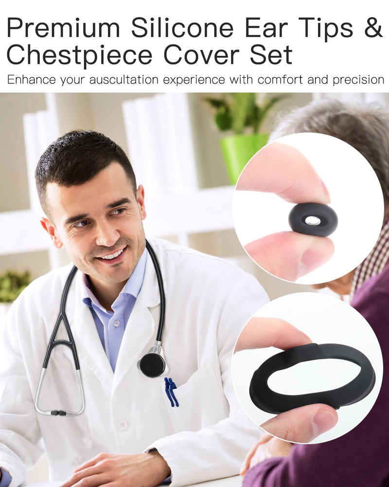 [Australia - AusPower] - Stethoscope Replacement Accessories Set for EKO CORE 500™ Digital Stethoscope, Silicone Stethoscope Chestpiece Cover and Eartips Replacement Parts for Enhanced Comfort (Black) Black 