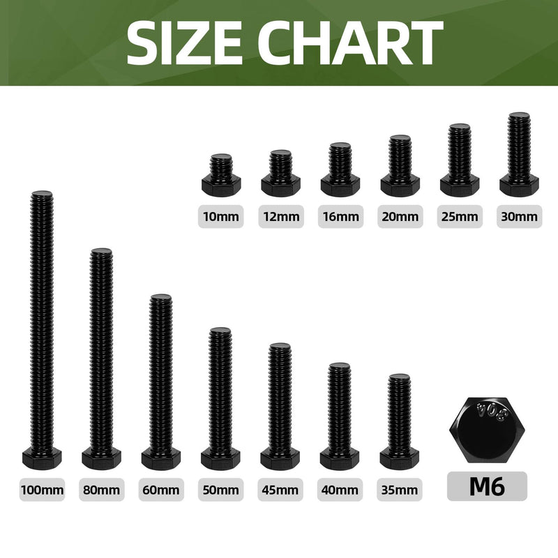 [Australia - AusPower] - 10 PCS M6 x 100mm Hex Head Screw Bolt, Stainless Hex Bolts, Full Thread, 18-8 Stainless Steel (304), Black Coating 