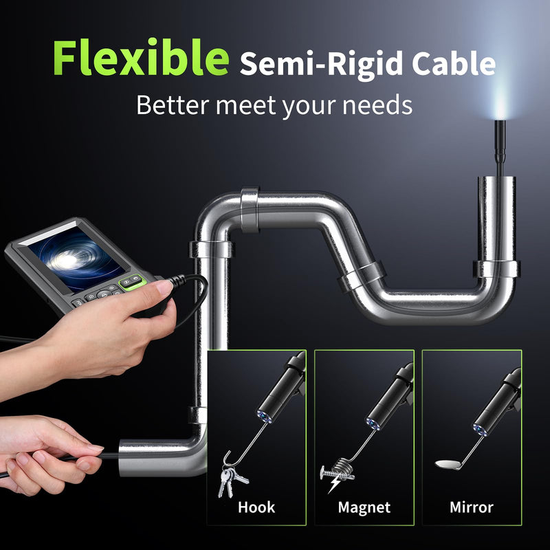 [Australia - AusPower] - Endoscope Camera with Light, 4.3" Inspection Camera, 1920P HD Borescope Camera with 8 LED Lights, IP67 Waterproof Snake Sewer Camera, 16.4FT Semi-Rigid Cord Drain Pipe Camera Cool Gadgets Tool green 