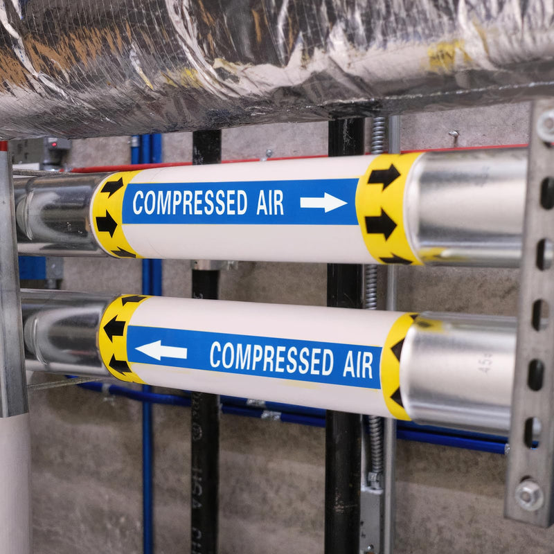 [Australia - AusPower] - MECCANIXITY Self-Stick Compressed AIR Sticker Pipe Flow Arrow Marker 1-3/5 x 8 Inch Pipe Identification Marking Labels Right-Pointing for Air Compressors White on Blue, Pack of 30 White/Blue 