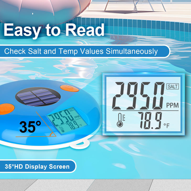 [Australia - AusPower] - Pool Salt Tester | Floating Salinity Meter - Salt Test for Saltwater Pool, Digital Temperature Salinity Level Tester, YINMIK Pool Thermometer with Solar Rechargeable | IPX8 Waterproof 