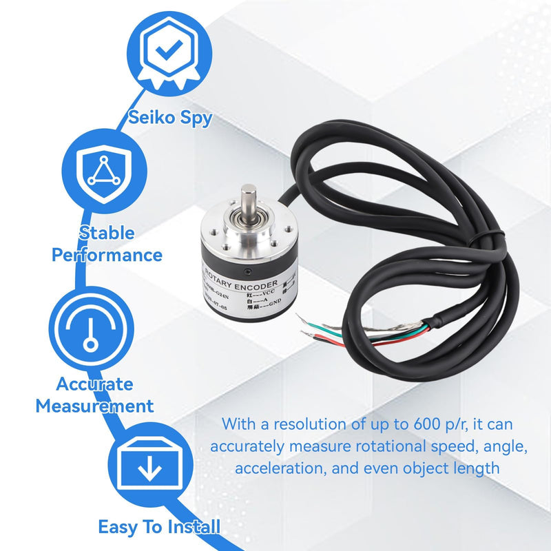 [Australia - AusPower] - Rotary Encoder, 600P Incremental Rotary Encoder 5-24v Wide Voltage Power Supply 6mm Shaft Optical Ab 2 Phase for Measuring Rotational Rate 