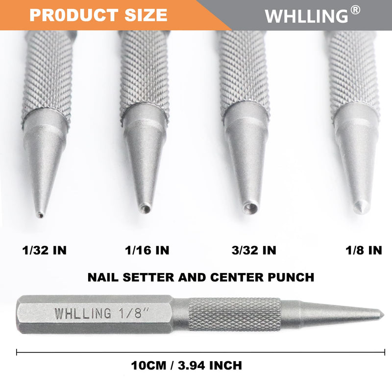 [Australia - AusPower] - 4-Piece Nail Setter Punch and Center Punch Set, Heat Treated Alloy Steel with Knurled Grip Most Commonly Used Sizes for Carpenters Woodworkers 