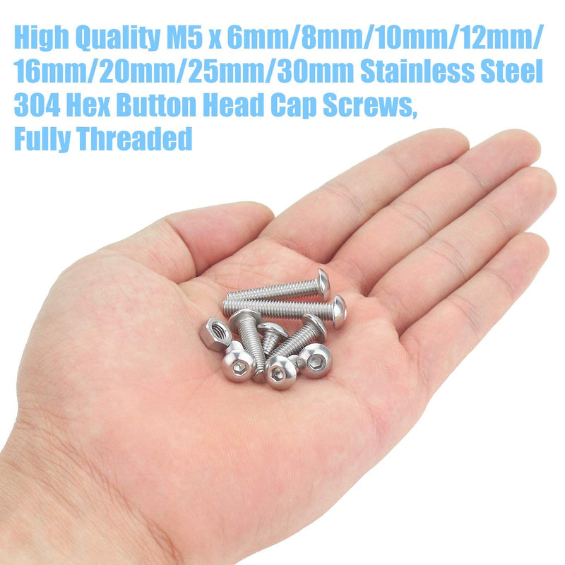 [Australia - AusPower] - DYWISHKEY 195 Pieces M5 x 6mm/8mm/10mm /12mm/16mm/20mm/25mm/30mm Stainless Steel 304 Hex Button Head Cap Bolts and Nuts Kit 