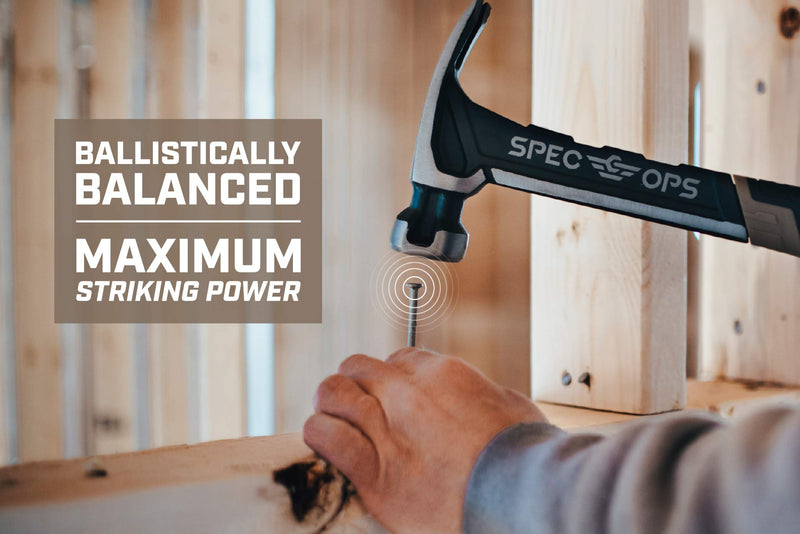 [Australia - AusPower] - Spec Ops Tools 25-Foot Tape Measure, 1 1/4" Double-Sided Blade & Tools Nailing Hammer, 20 oz, Rip Claw, Smooth Face, Shock-Absorbing Grip, 3% Donated to Veterans 