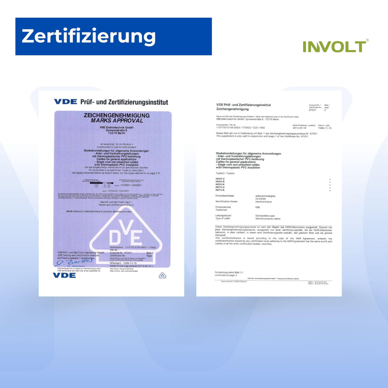INVOLT 10 m H07V-K 6 mm² Wiring Cable Blue Wire Cable Sold by the Metre | Fine-wired, flexible, grounding cable for electrical installation, made in Germany black