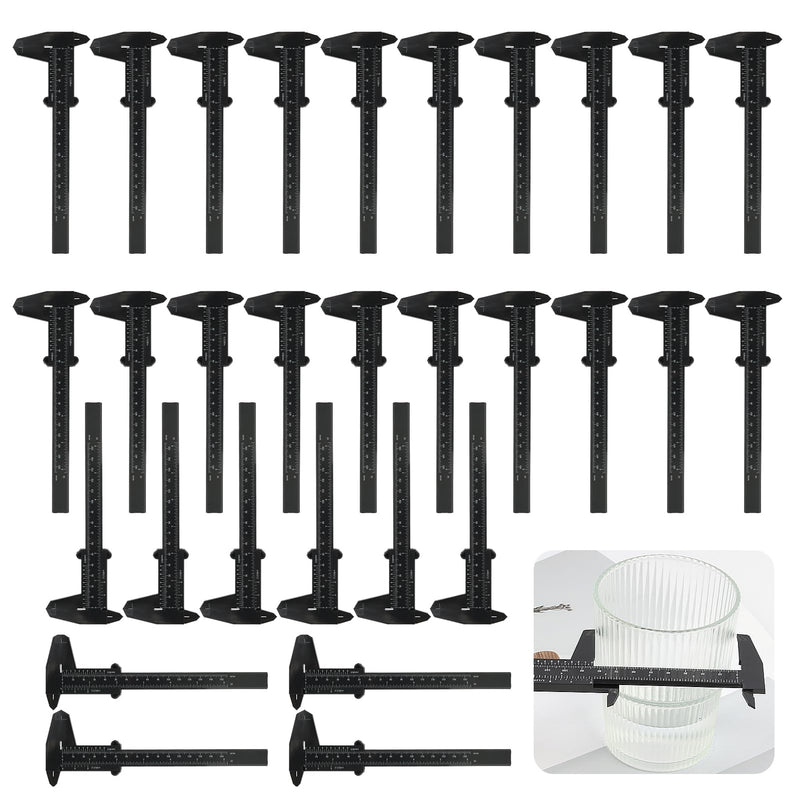 [Australia - AusPower] - 30 Pack Plastic Vernier Caliper, 150mm Eyebrow Measuring Tool, Mini Sliding Ruler Caliper Gauge for Students DIY Crafts School Office Tattoo Eyebrow Artists Use (Black, 0-6"/0-150mm) 