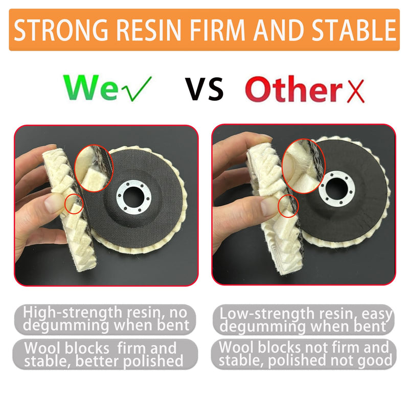 [Australia - AusPower] - 8 Pcs Wool Polishing Wheel and Compound Set Includes 5 Pcs Wool Felt Flap Polishing Disc & 3 Pcs Buffing Compound, 4-1/2 x 7/8 Inch for Angle Grinder, Multi-Surface (8) 8 
