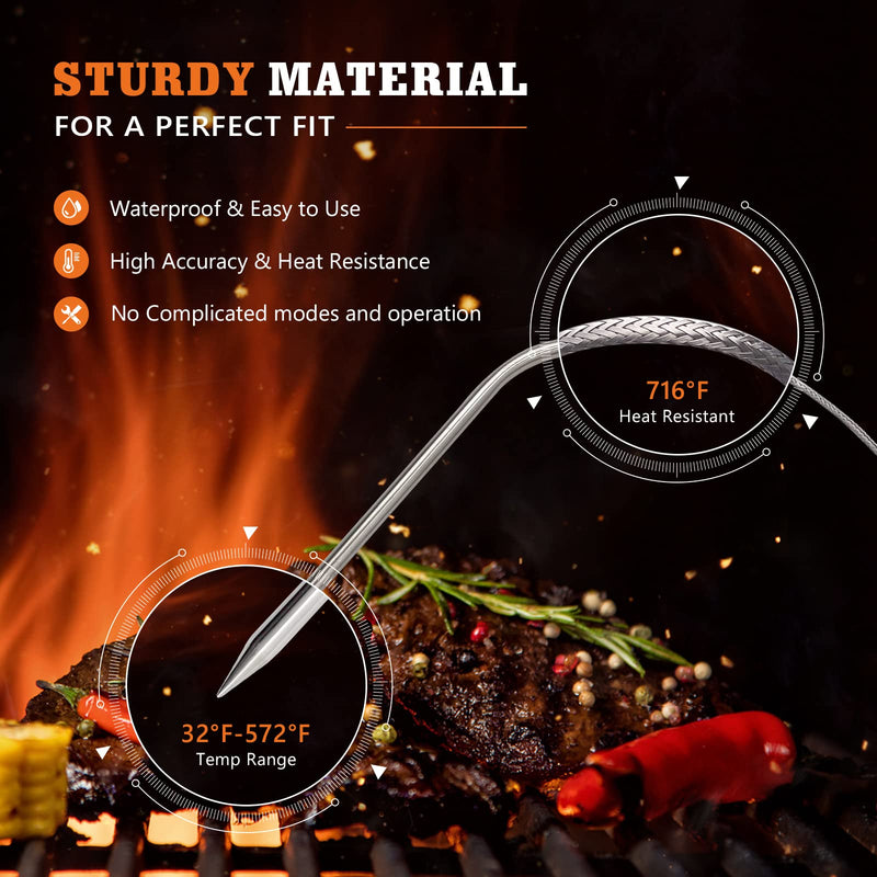 [Australia - AusPower] - Temperature Probe Part 801126, Upgraded 2-Pack Temp Meat Probe, Replacement for Char-Griller Gravity Fed 980 Charcoal Grill, with Probe Grommets and Probe Clip 