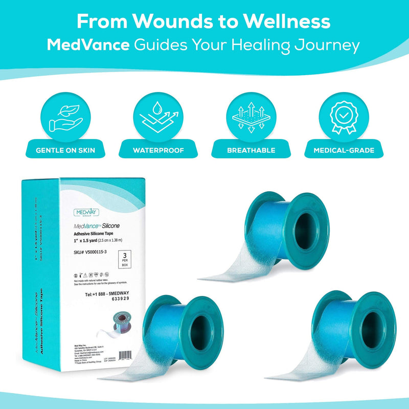 [Australia - AusPower] - MedVance Soft Silicone Tape with Perforation for Easy Cut Size - 1" Width (3 Pack, 1.5 Yards) 