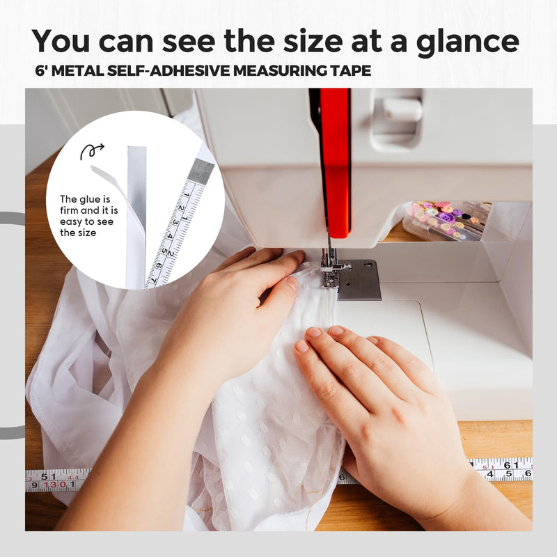 6 Pieces 6 ft Self Adhesive Measuring Tape Adhesive Backed Double Scale Ruler Measuring Tape for Work Woodworking Workbench Saw Drafting Table(White) White