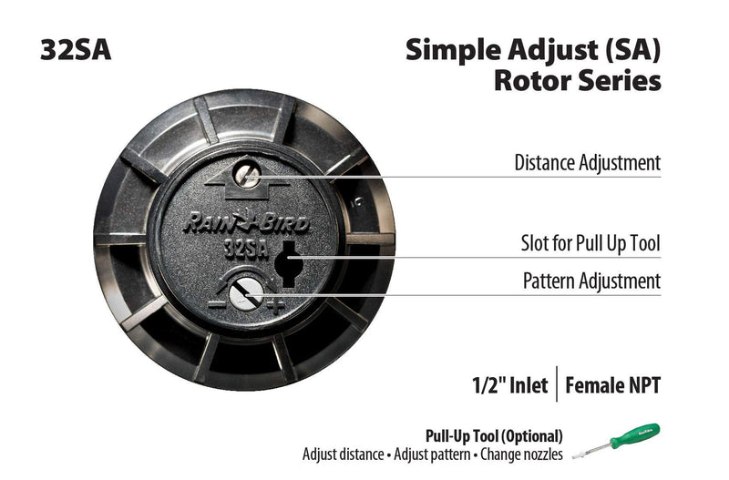 [Australia - AusPower] - Rain Bird 32SA SAM Seal-A-Matic Simple Adjust Gear Drive Rotor, 40° - 360° Pattern, 19' - 32' Spray Distance (replacement rotor for 32ETI Easy to Install Kit) 