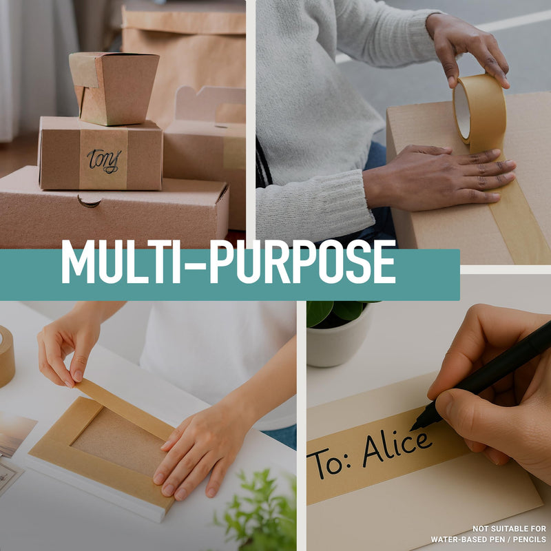 Brown Kraft Paper Packing Tape 1pk 2in x 44 yd – Strong Adhesive, Hand-Tearable, Writable Shipping Tape for Moving Boxes – Ideal for Packing, Mailing, Storage, and Shipping 1-Pack