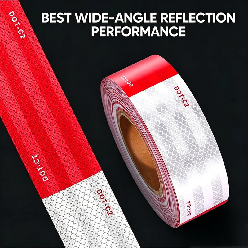 DOT-C2 Reflective Safety Tape 2" x 200' Red/White | High-Visibility, For Vehicles, Trailers, Marine, and Signs, Safety Conspicuity Tape