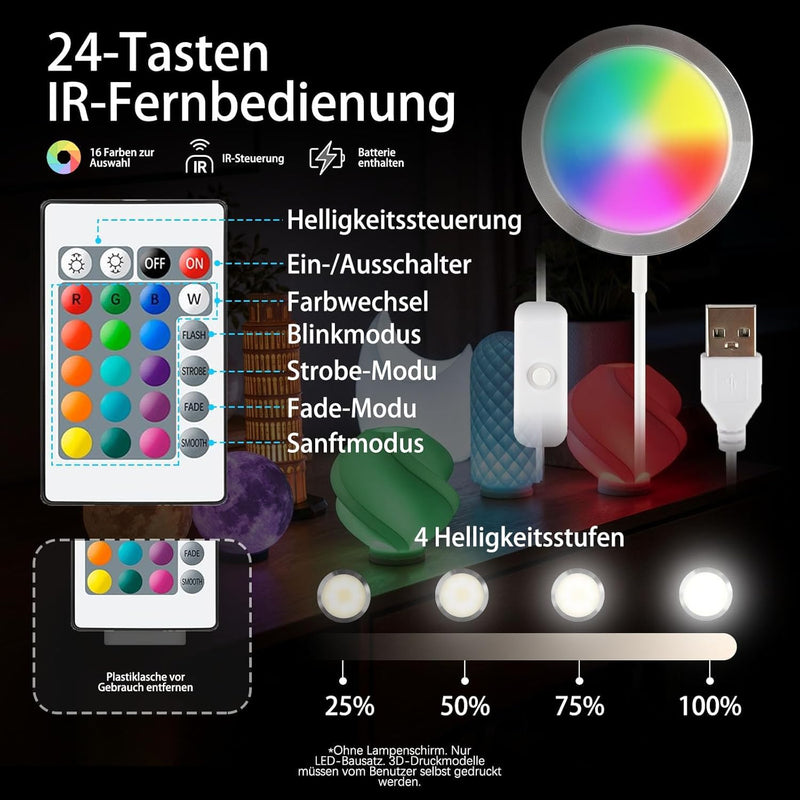 6 pieces RGB LED lamp kits 001 for Bambu lab A1 mini/A1 MH001 | Makerworld 3D-gedruckt, Farbspeicherung bei Stromausfall, Fernbedienung, Dimmfunktion, DIY-Hardware-Modell-Ersatzteile 6