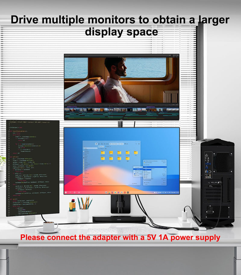 DisplayPort to Dual DisplayPort with HDMI Adapter 4K@60Hz, Extended Display 1 in 3 Out MST Hub for Multiple Monitors Compatible with PC,NVIDIA/AMD Graphics Card DP to 2 DP & 1 HDMI Port