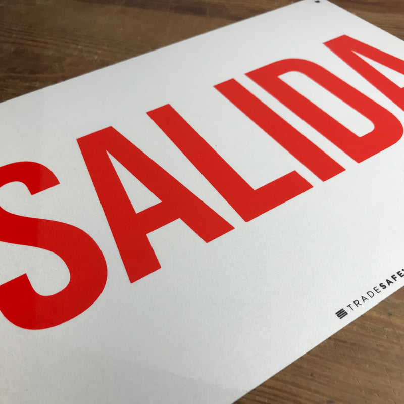 TRADESAFE Exit Sign - Salida Spanish Signs for Business, Quick Install Aluminum Safety Sign, Light Reflective, UV-Resistant, Waterproof, 14” X 10”, Indoor and Outdoor Signs