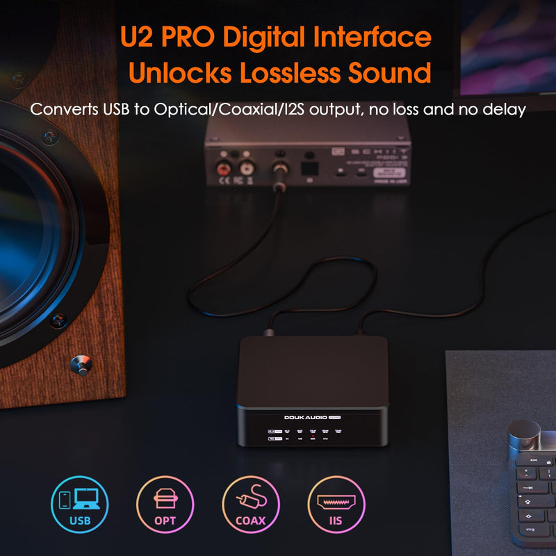 Douk Audio USB to Optical Adapter: XMOS XU316 Digital Interface | DDC Reclocker with Opt/Coax/HDMI I2S Output for Digital to Analog Converter/DAC / PS5 / Switch (U2PRO)