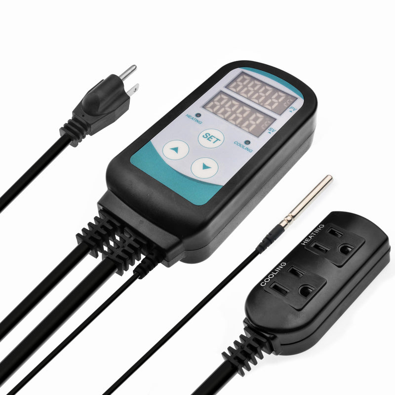 [Australia - AusPower] - Digital Temperature Controller,Dual Digital Temperature Controlled Outlet,Thermostat Plug,greenhouse heater with thermostat,110-240V 1500W ,Thermostat with Dual LED Display 