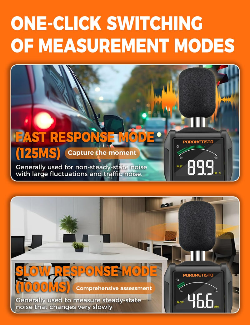 [Australia - AusPower] - POROMETISTO SL01 Decibel Meter, 30-130 dB Sound Level Meter, with A/C Weighting, Data Storage, Maximum/Minimum), Precise dB Meter for Professional, Industrial and Home Use 