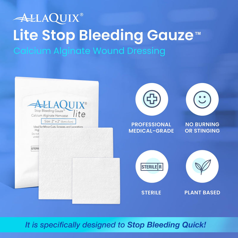 [Australia - AusPower] - Lite Stop Bleeding Gauze - Calcium Alginate Wound Dressing (Large 2-inch Square) First Aid Hemostatic Gauze (Blood Clotting Bandage) - Box of 20 2" Gauze (Box of 20) 