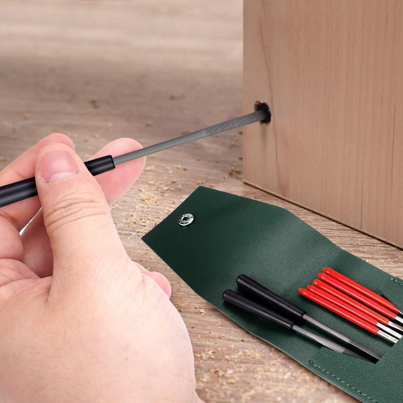 [Australia - AusPower] - 5pcs Mini Diamond Needle Files and 5pcs Mini Steel Needle Files,Packed in Synthetic Leather Case,for high Precision Sanding Work on Wood,Plastic,Metal and Jewelry Carving Red and Black 