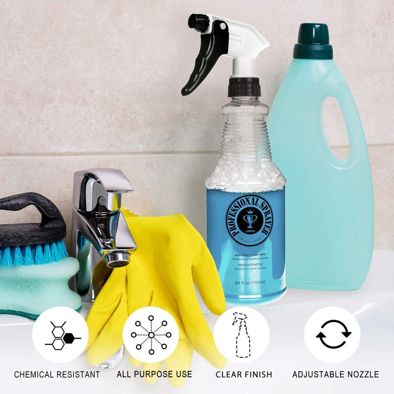 [Australia - AusPower] - Plastic Spray Bottle (24oz 3 Pack) for Cleaning Solutions, Car Detailing Care, Planting, Pet, Clear Finish, Heavy Duty Empty Spraying Bottles Mist Water Sprayer with Measurements & Adjustable Nozzle 3-Pack 