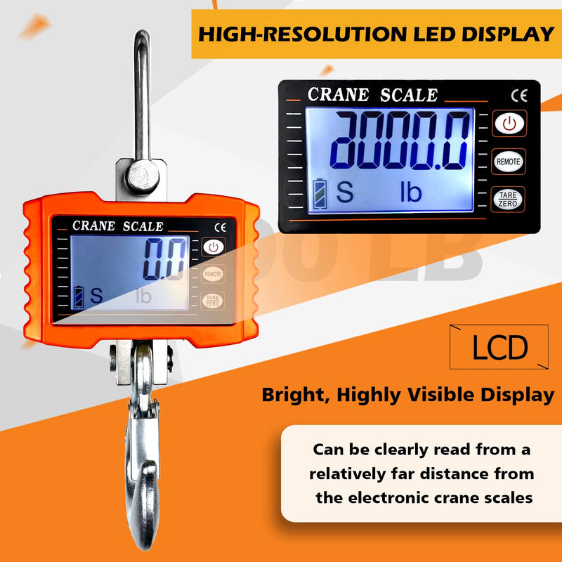 [Australia - AusPower] - 2200lb Digital Crane Scale High Precision Heavy Duty Industrial Hanging Scale with Remote Control Aluminum Case CE Certified Electronic Weighing Crane Scale, for Garage Farm Hunting (Orange) S-2200LBS-Orange 