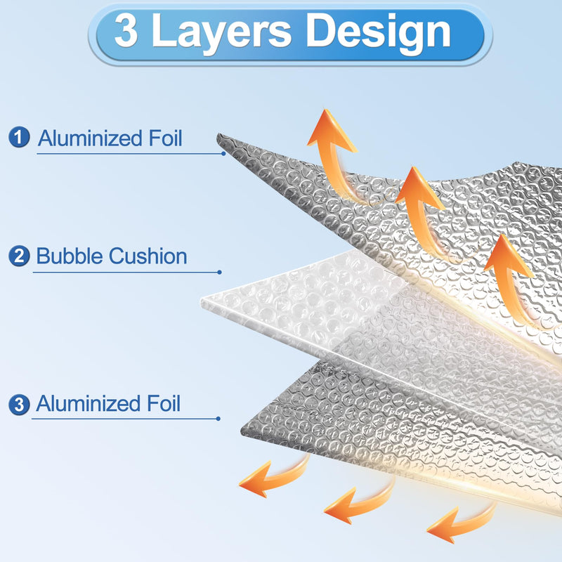ToLanbbt Reflective Insulation Roll, 23.6IN x 20FT Double Bubble Wrap Insulation Sheet, 3MM Reflective Aluminum Foil Thermal Shield Radiant Barrier with 120 Pcs Adhesive Tapes for Window RV Attic Wall 1 23.6 IN x 20 FT