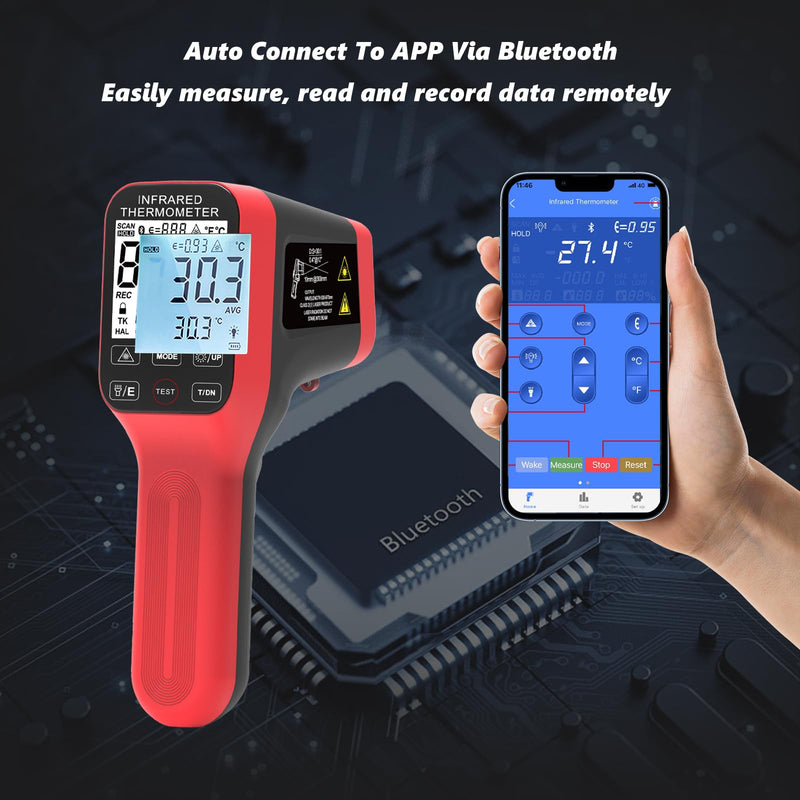 [Australia - AusPower] - Pyrometer, Rechargeable Touch Screen Laser Thermometer with Bluetooth -58°F to 2912°F High Temp Infrared Thermometer Gun with DS=30:1, IR Thermometer with Adjustable Emissivity, for HVAC Forge AP-1600APP 