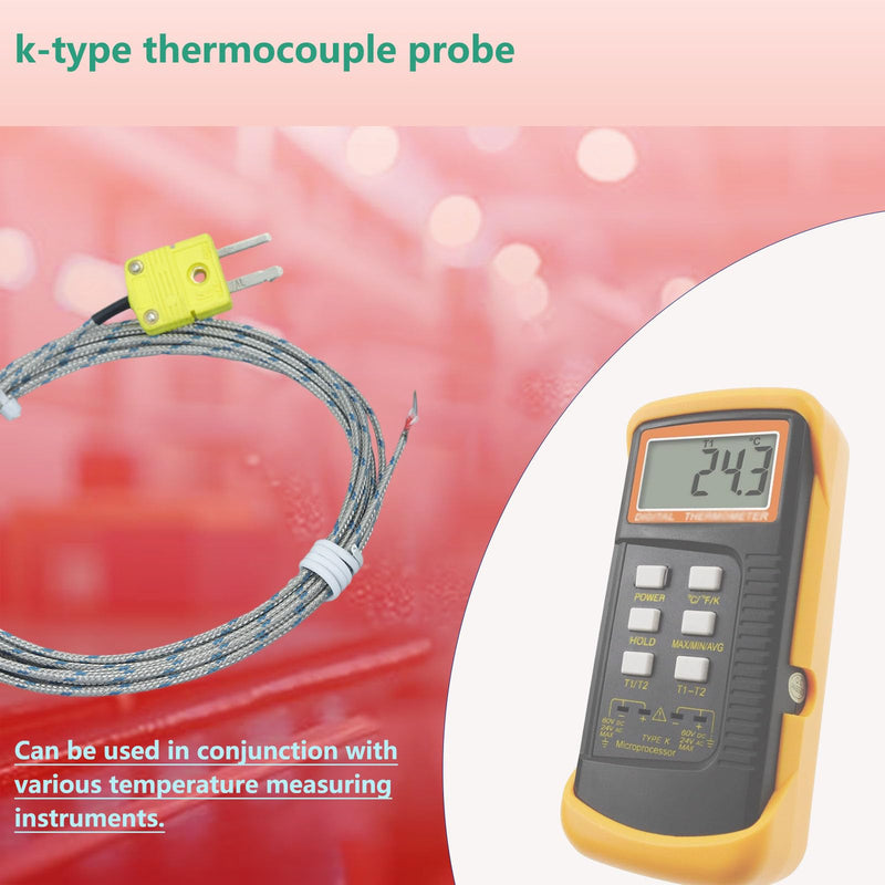 [Australia - AusPower] - 2 Packs K-Type thermocouple Probes Glass Fiber Cable 78 in Detection Range -50°F to 900°F 