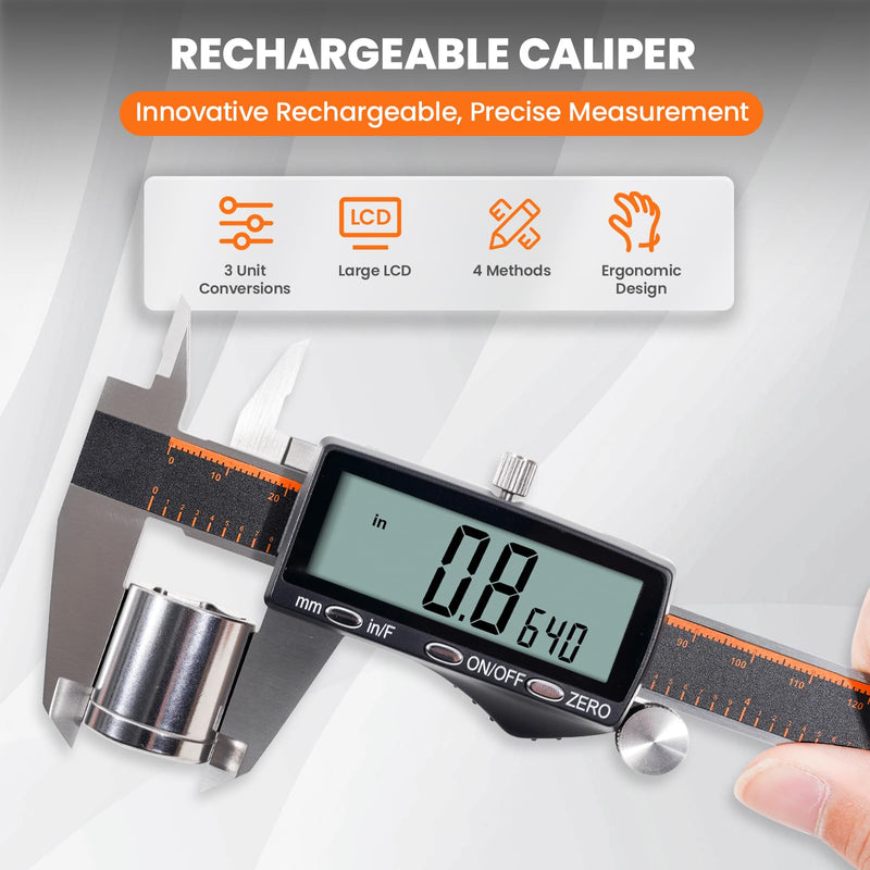[Australia - AusPower] - HARDELL Digital Caliper 12 Inch, Rechargeable Calipers with Large LCD Screen, Stainless Steel Digital Caliper Measuring Tool, Auto-Off, Inch/MM/Fraction for DIY/Household/3D-printing 