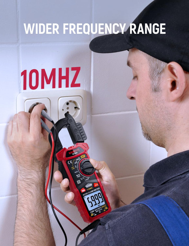 [Australia - AusPower] - KAIWEETS Digital Clamp Meter Multimeter with D-Shaped Jaw for AC/DC Current & Voltage, Auto-ranging 4000 Counts Voltage Tester with Flashlight Backlight, Measuring Temperature Continuity Diode NCV 