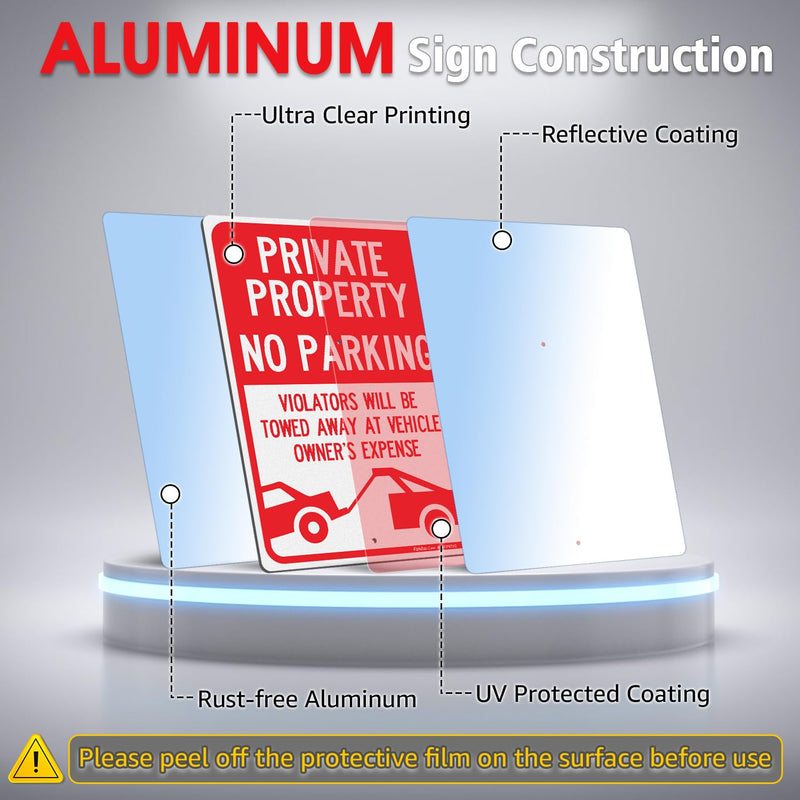 Faittoo Large Private Property No Parking Sign with 54" Metal Thick Stake, 14"x10" Vehicle Towed At Owner's Expense Rust Free Aluminum Sign, Reflective, Fade Resistant, Easy to Mount, Outdoor Use 14"x10" with 54" Metal Thick Stake - 1 Pack